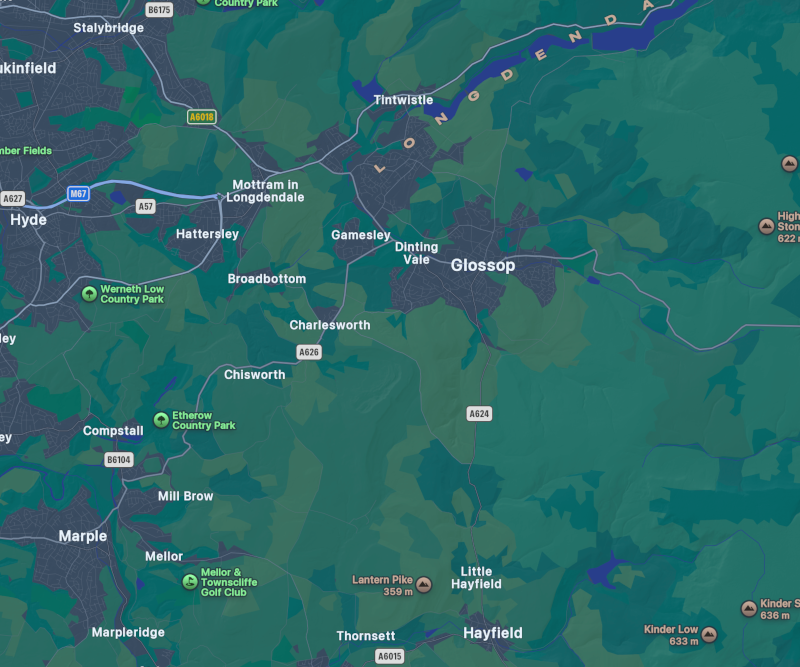 Map of Glossop and High Peak